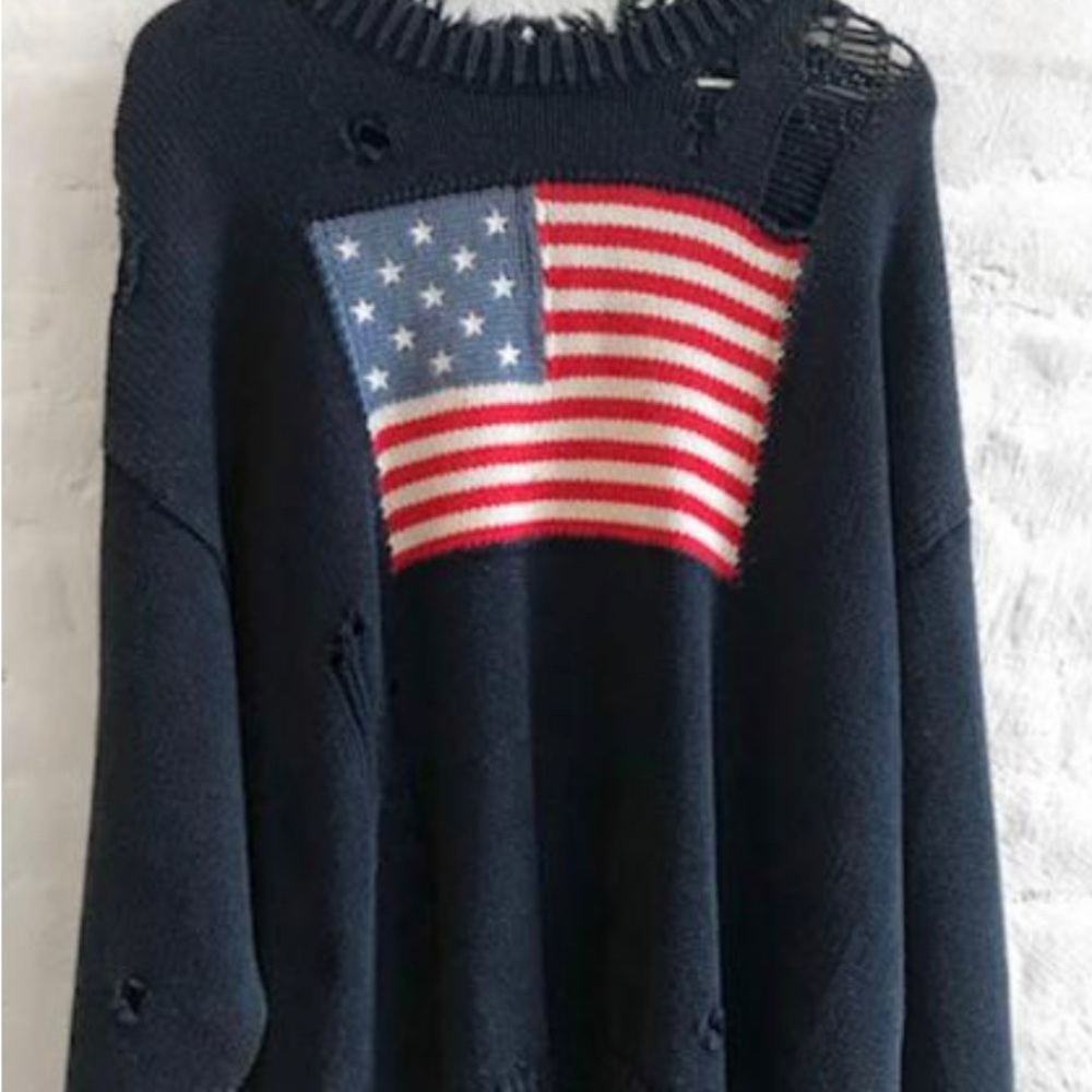 Designer Denimist Distressed Navy Flag Sweater XXS Very Oversized. W/Tags